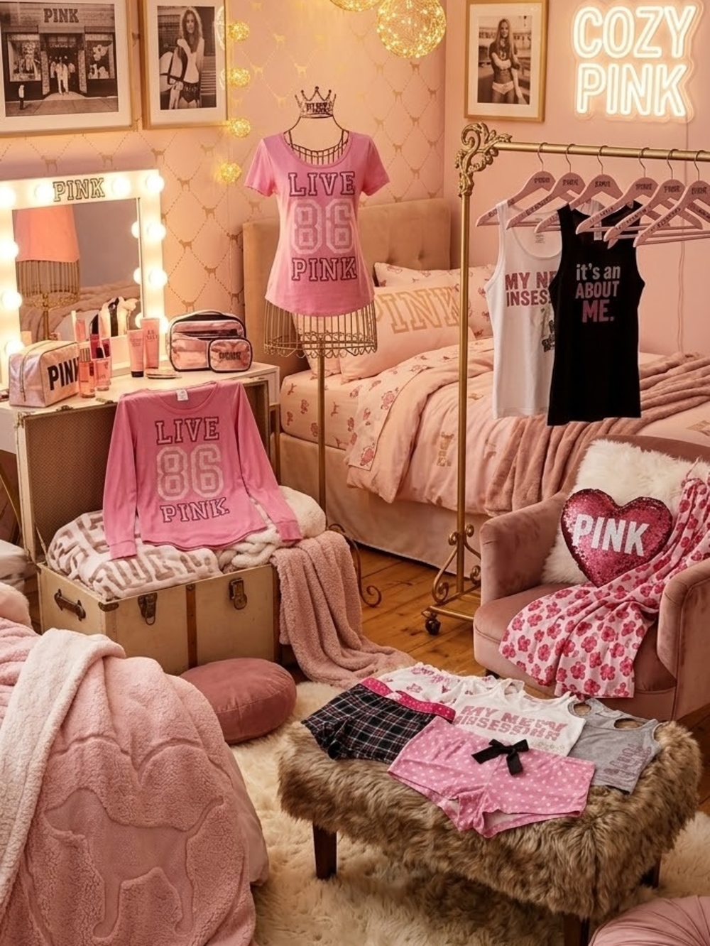 PINK Victoria's Secret Girls' Pink Graphic 'Live 86' And ++ Complete Lot